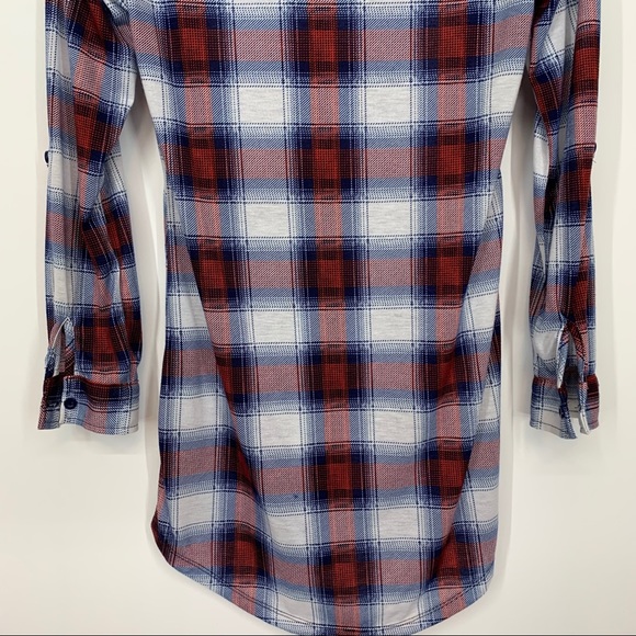 New Look Lightweight Soft Plaid Long Sleeve Button Up Red White & Blue Size S - Picture 6 of 11